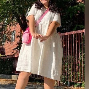 Shiny by Nature Princess 100% Linen Ivory-White Dress Pockets Womens Size Small